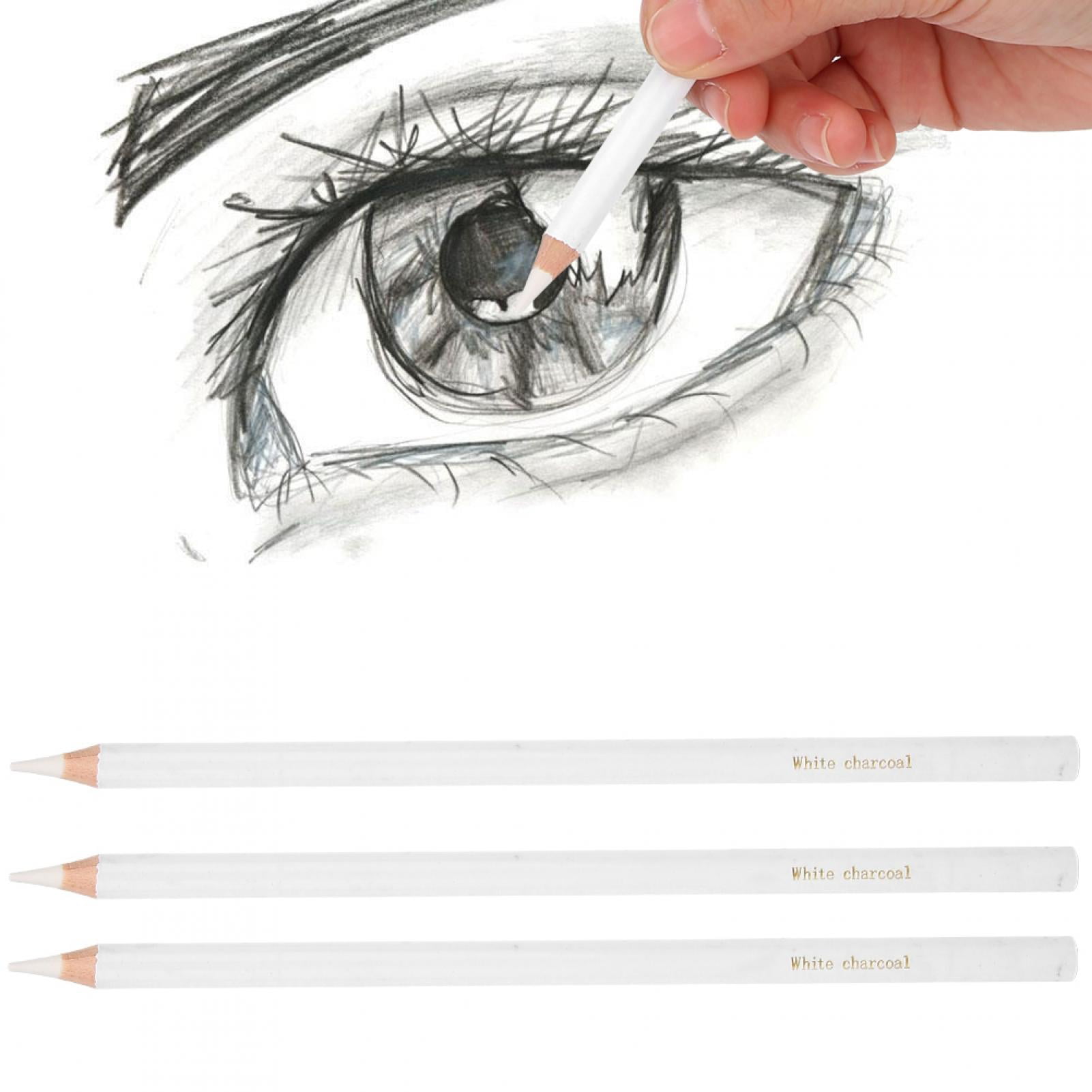 CHICIRIS 3Pcs White Charcoal Pencil Professional Sketching Highlight Pen Art Painting Supplies,White Art Drawing Pencil