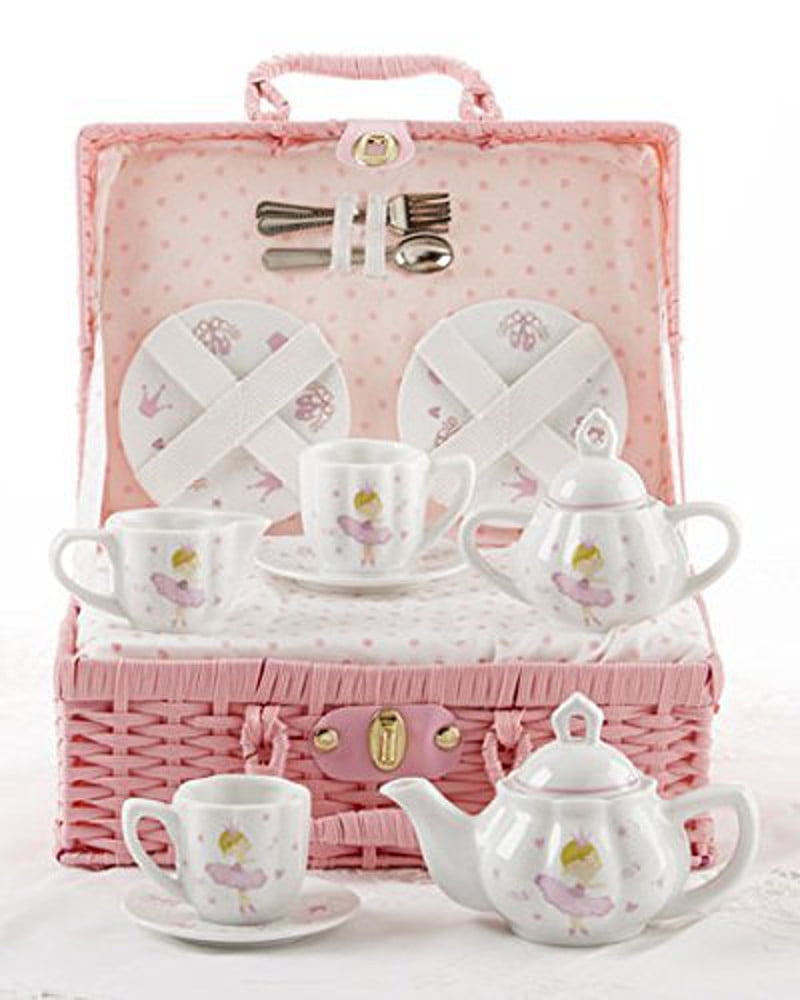 Delton Children's Tea Set with Basket - Pink Butterfly - Walmart.com
