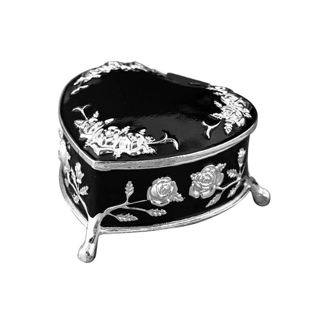 Treasure Chest Box Heart Shape Ear Holder Jewelry Box Small for Wedding Black