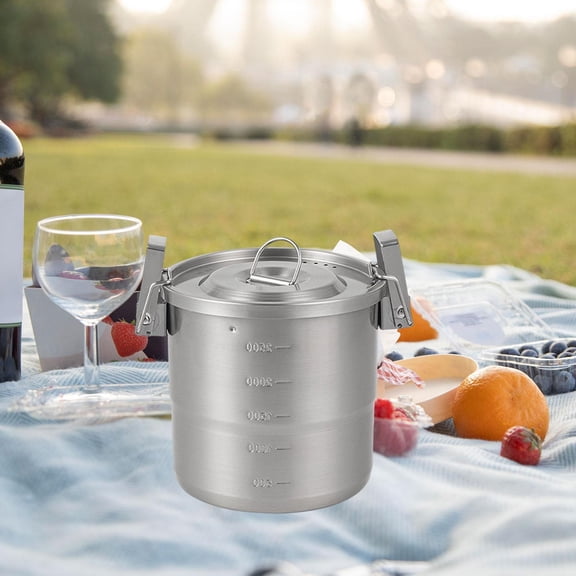 koolsoo Camping Cooking Pot Campfire Cookware Utensil with Handle Lightweight with Lid Camping Soup Pot for Travel Fishing Picnic BBQ