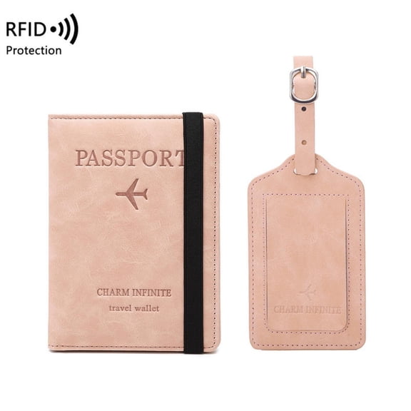RFID Blocking Passport Holder & Luggage Tags Set - PU Leather Travel Wallet with Vaccine Card Holder Credit Card Slots