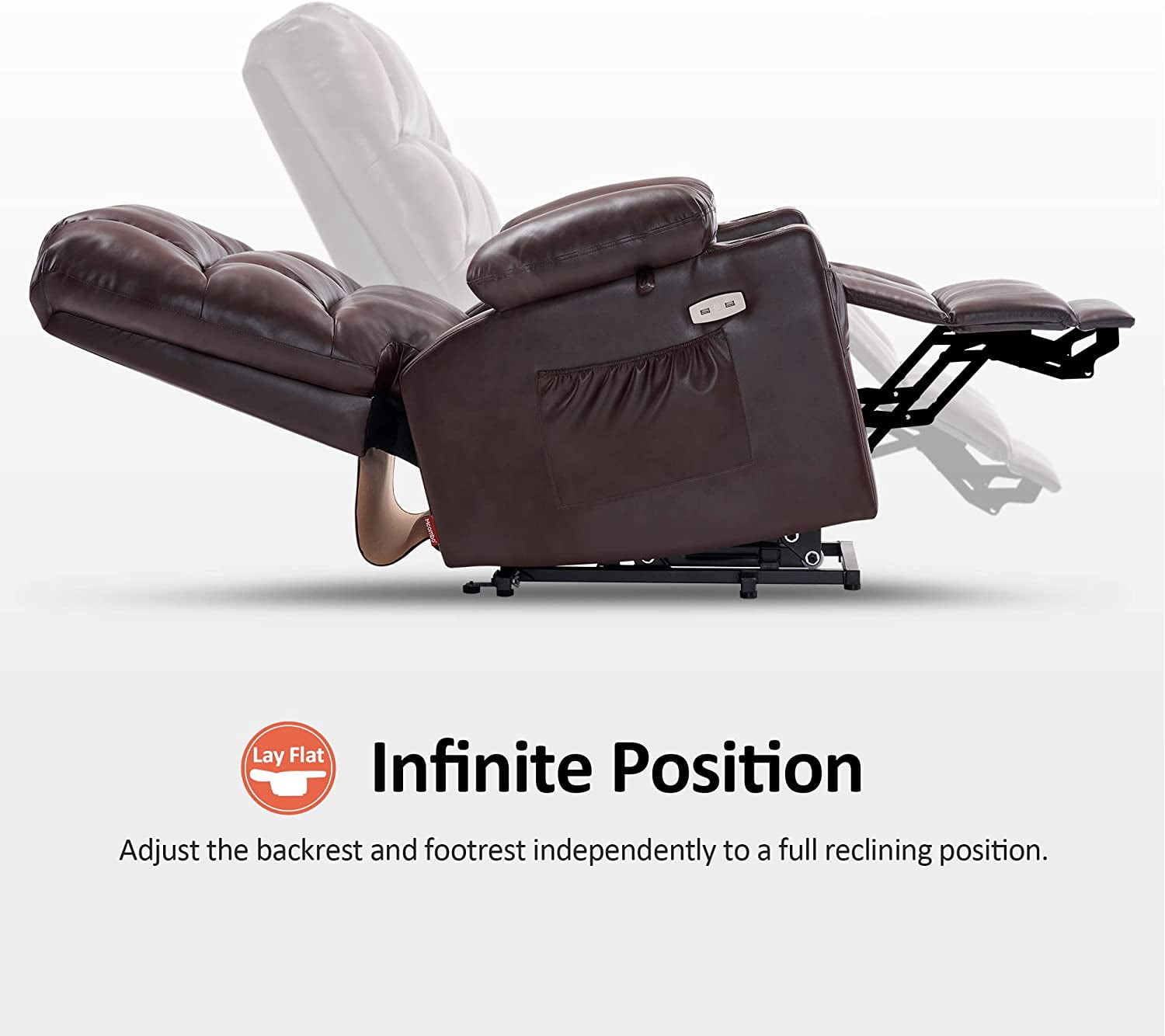 MCombo Dual Motor Large Power Lift Recliner Chair with Massage and Heat for Elderly Big and Tall People, Infinite Position, Extended Footrest, Faux Leather 7680 (Dark Brown, Large)