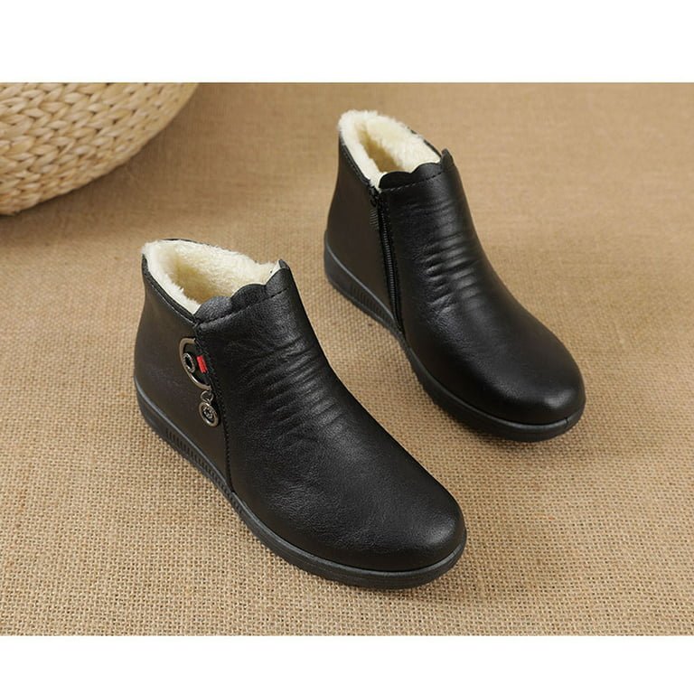 Aueoeo Platform Boots For Women Ankle Boots For Women Low Heel Cotton Shoes  Plus Velvet Warm Flat Ankle Boots Old Man Leather Shoes Soft Sole Non-Slip  Middle-Aged Women'S Shoes - Walmart.Com