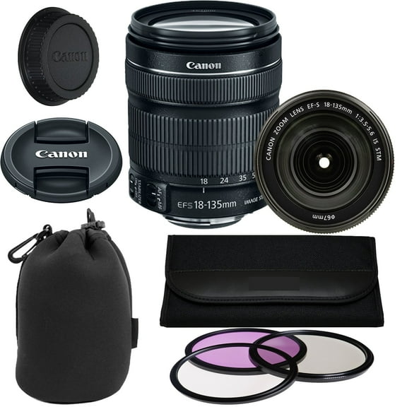 Canon EF-S 18-135mm f/3.5-5.6 IS STM Zoom Lens White Box   3pc Filter Kit   Lens Pouch (International Version)