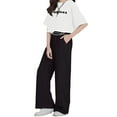 thumbnail image 4 of Guardurnaity Camiseta de manga corta para niñas, conjunto de pantalones de pierna ancha, senderismo, estilo informal para niños, camisetas, conjuntos de ropa Negro 130cm, 4 of 6