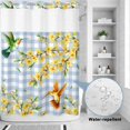 thumbnail image 2 of No Hook Shower Curtain, Forsythia Flowers Shower Curtains for Bathroom with See Through Top Window, Spring Yellow Floral Hummingbird Blue Plaid Waterproof & Washable Bath Curtain Extra Long 72"x96", 2 of 9