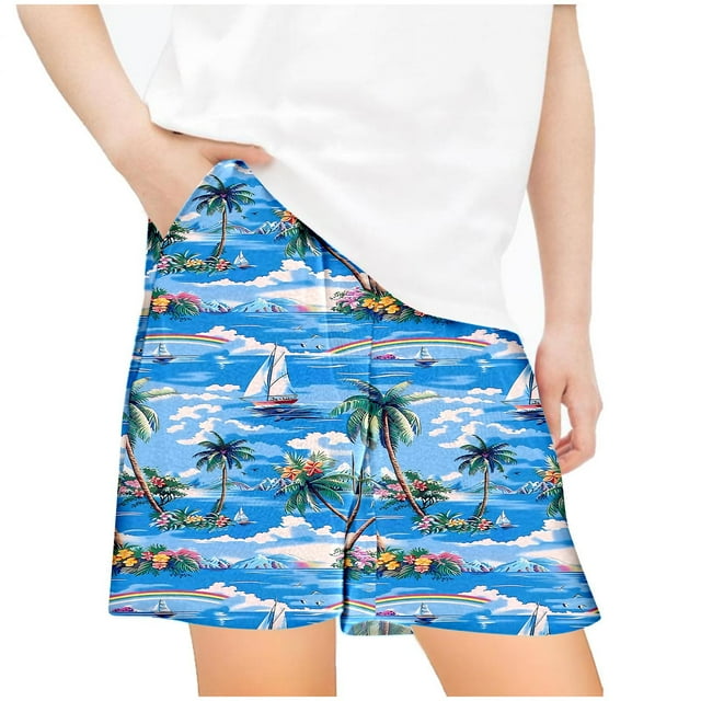 Odeerbi 5-14 Años Niños Niñas Pantalones Cortos de Estampado Tropical Hawaiano Pantalones de Baño En Seco Rápido Pantalones Cortos de Tabla de Playa Pantalones Cortos Deportivos