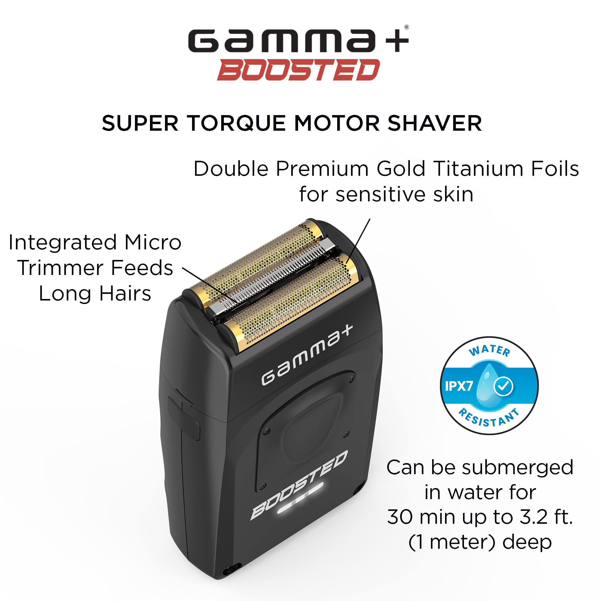 GAMMA+ Boosted Cordless Double Foil Shaver with USB-C, Micro Trimmer, Black