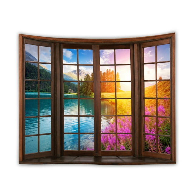 Tapiz de pared con diseño de ventana, 150 x 130 cm, microtela, fibra