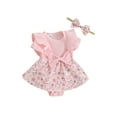 thumbnail image 1 of Gupgi Baby Girl Easter Outfit Summer Short Sleeve Ribbed Rabbit Romper Dress with Headband, 1 of 9