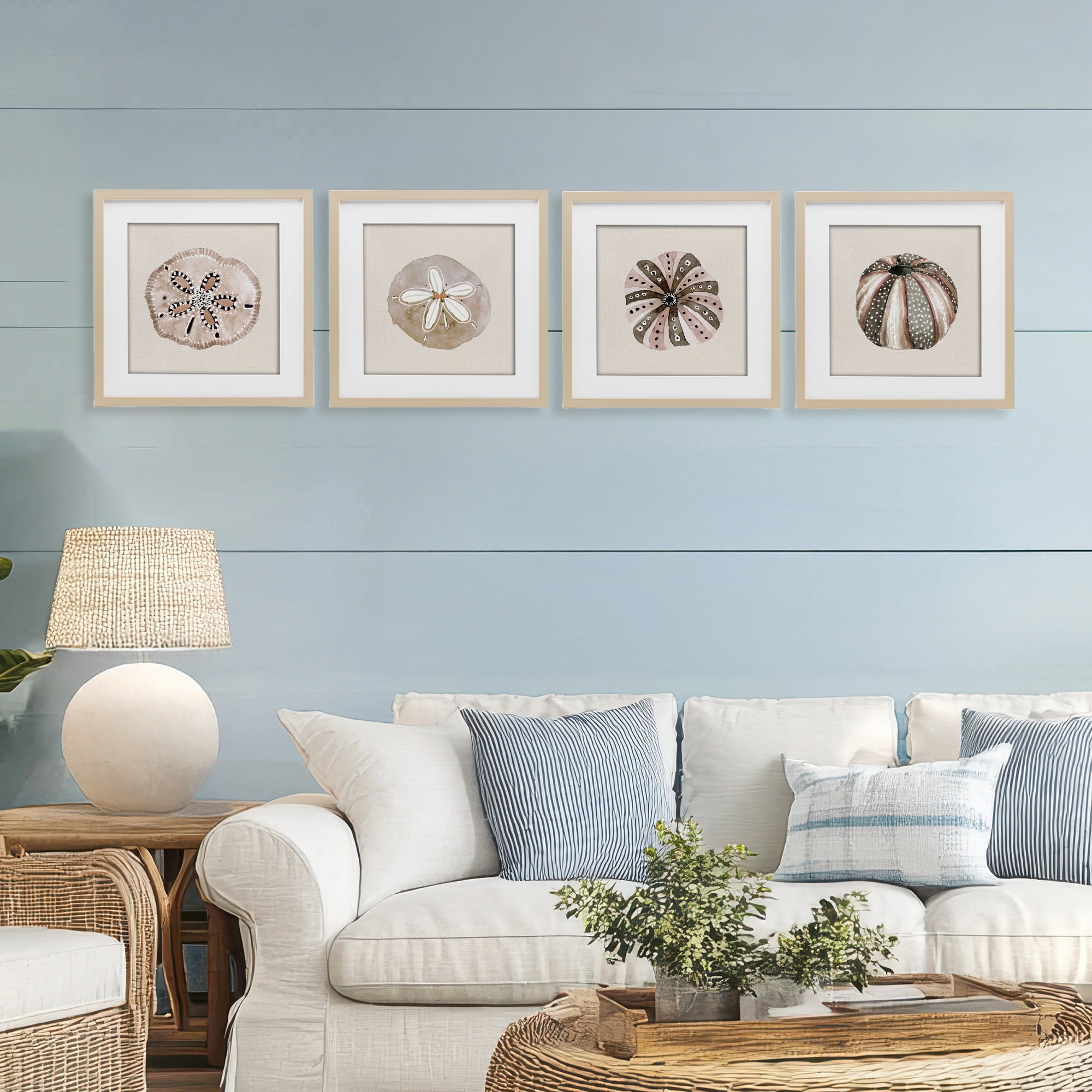 Stupell Industries Taupe & Beige Sea Creatures 4 Piece Birch Framed Print Under Glass Set, design by Lanie Loreth