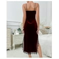 thumbnail image 2 of Deep V Backless Lace Chemise Nightgown, Velvet Trim Sexy Sleepwear for Women, 2 of 17