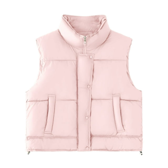 Dagegui Womens Stand Collar Vest Fall Winter Sleeveless Jacket Zip Up Padded Vests Coats with Pockets Pink M