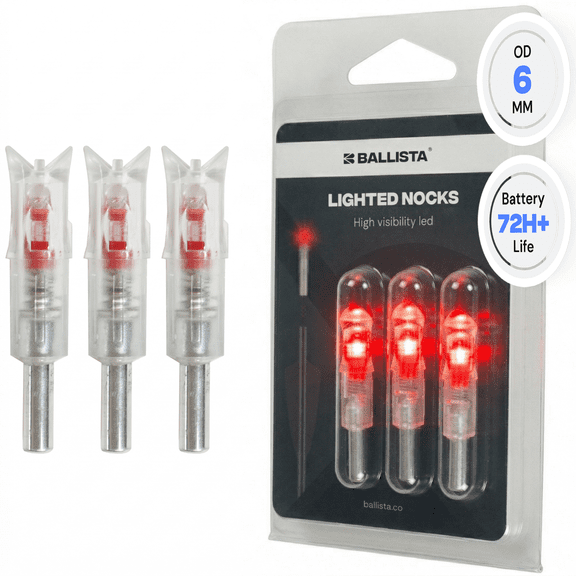 Ballista 6mm Lighted Nocks - High Visibility LED, Long Battery Life - 3-Pack - Red