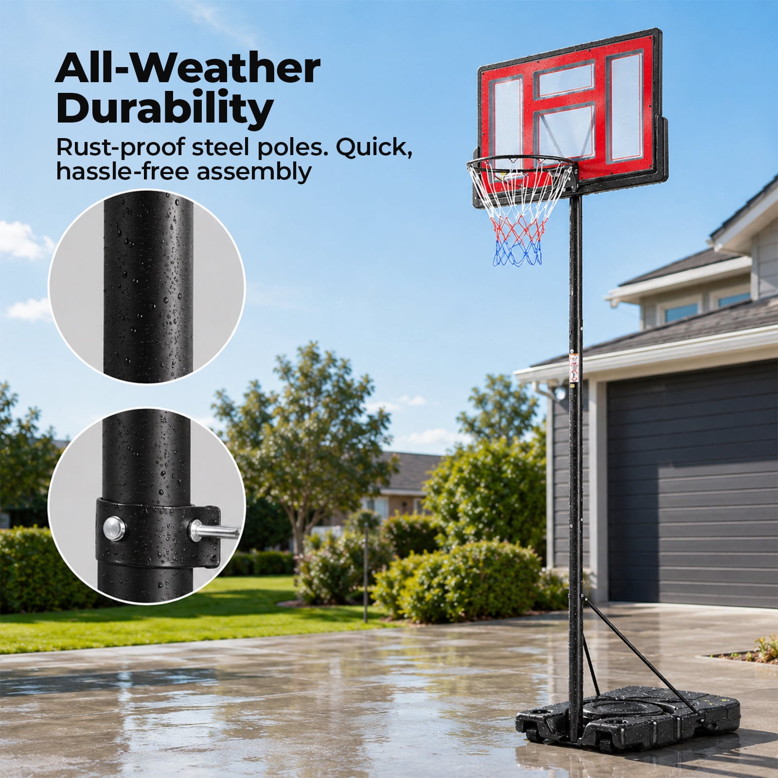 Alvantor Adjustable Portable Basketball Hoop System 4.2-10ft with 44 inch Shatterproof Backboard
