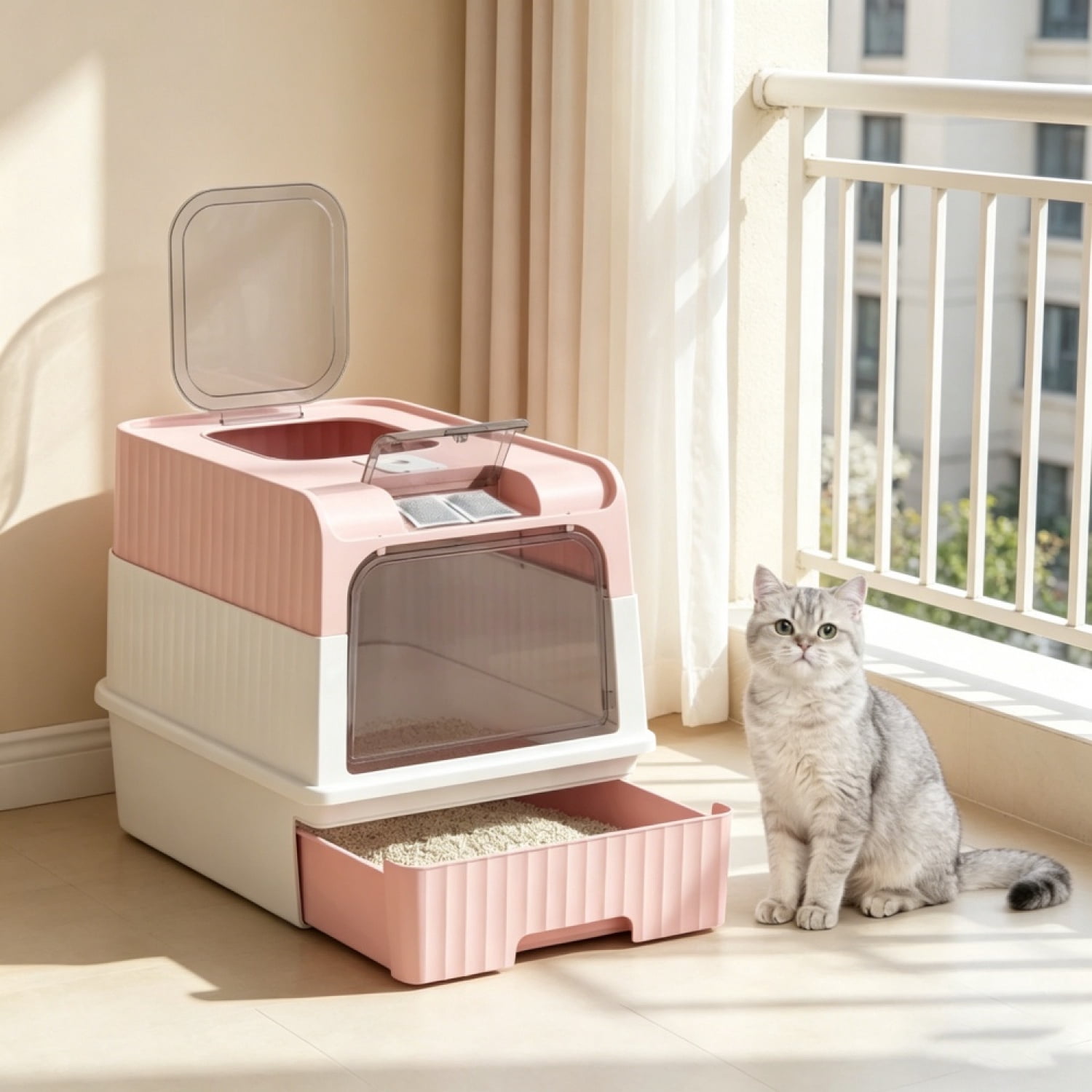 FENGFAN Enclosed Cat Litter Box Anti-Tracking Top Exit 18.9" for Cats 1 Pack