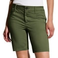 thumbnail image 2 of Sakmal High Waisted Womens Khaki Shorts Knee Length Straight Leg Work Chino Green Solid Trendy Ladies Shorts with Pockets, 2 of 9