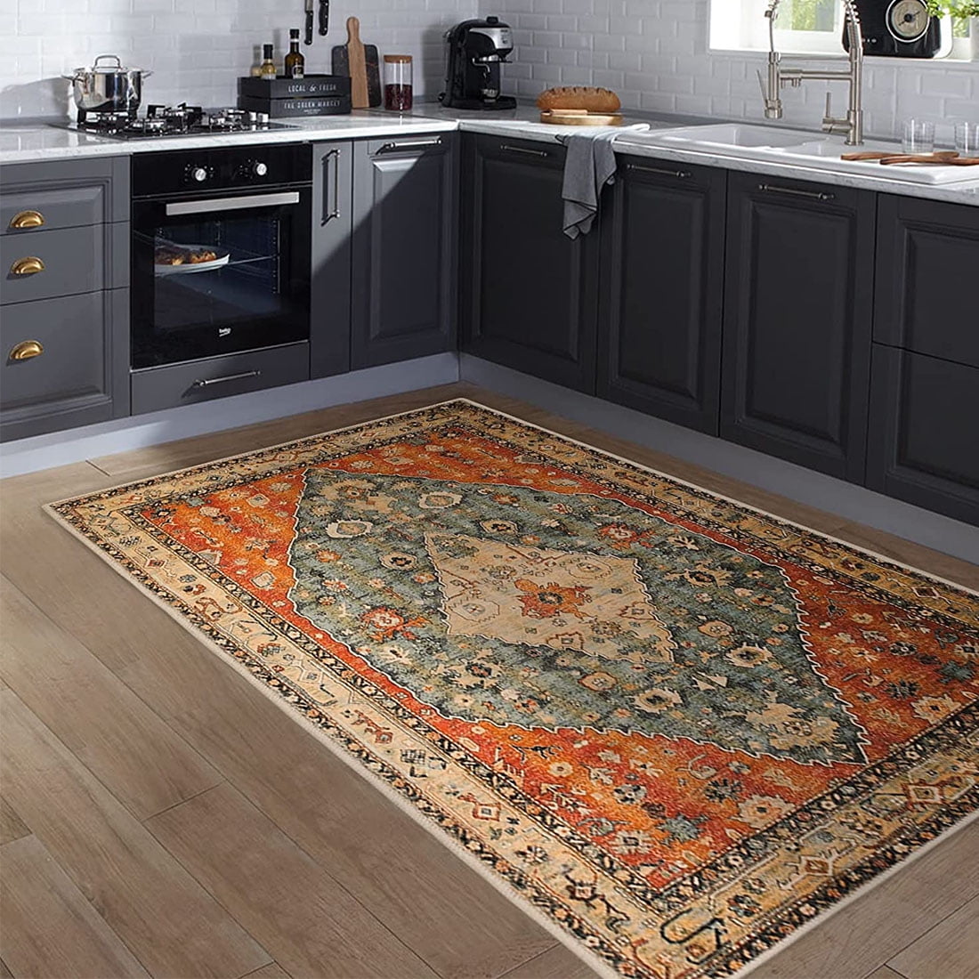 Boho Area Rug, 3' x 5' Machine Washable Rugs