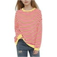 thumbnail image 5 of DJDLJWCJ Girls Crewneck Sweatshirt Long Sleeve Solid Color Pullover Stripe Print Stretch Soft Casual Tops Yellow Size 9, 5 of 8