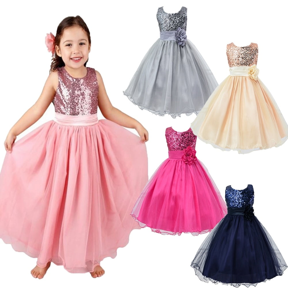 New Trendy Girl´s Bridesmaid Party Sequin Tulle Gown Dress 2-10T ...