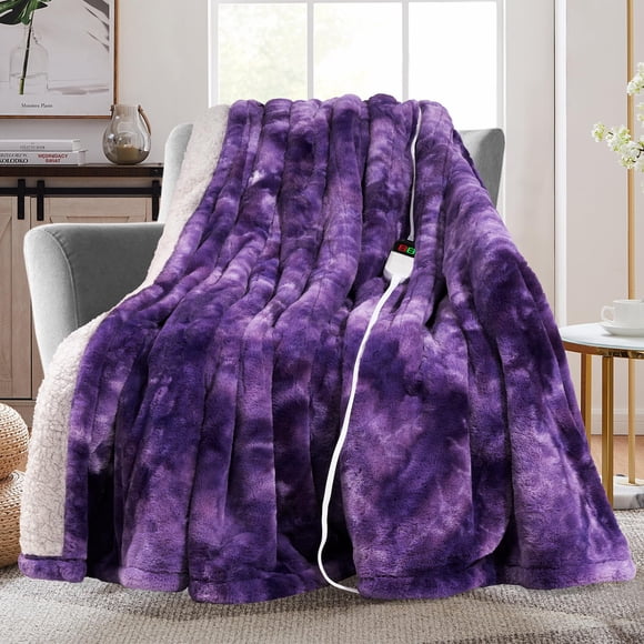 Manta eléctrica con calefacción MAXEVE, piel sintética de conejo, color morado