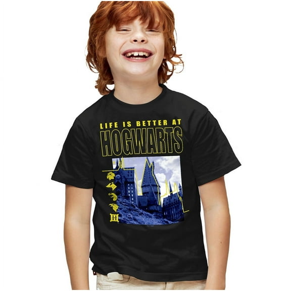 Harry Potter Life is Better at Hogwarts Kids T Shirt for Youth Boys and Girls, Black, Large