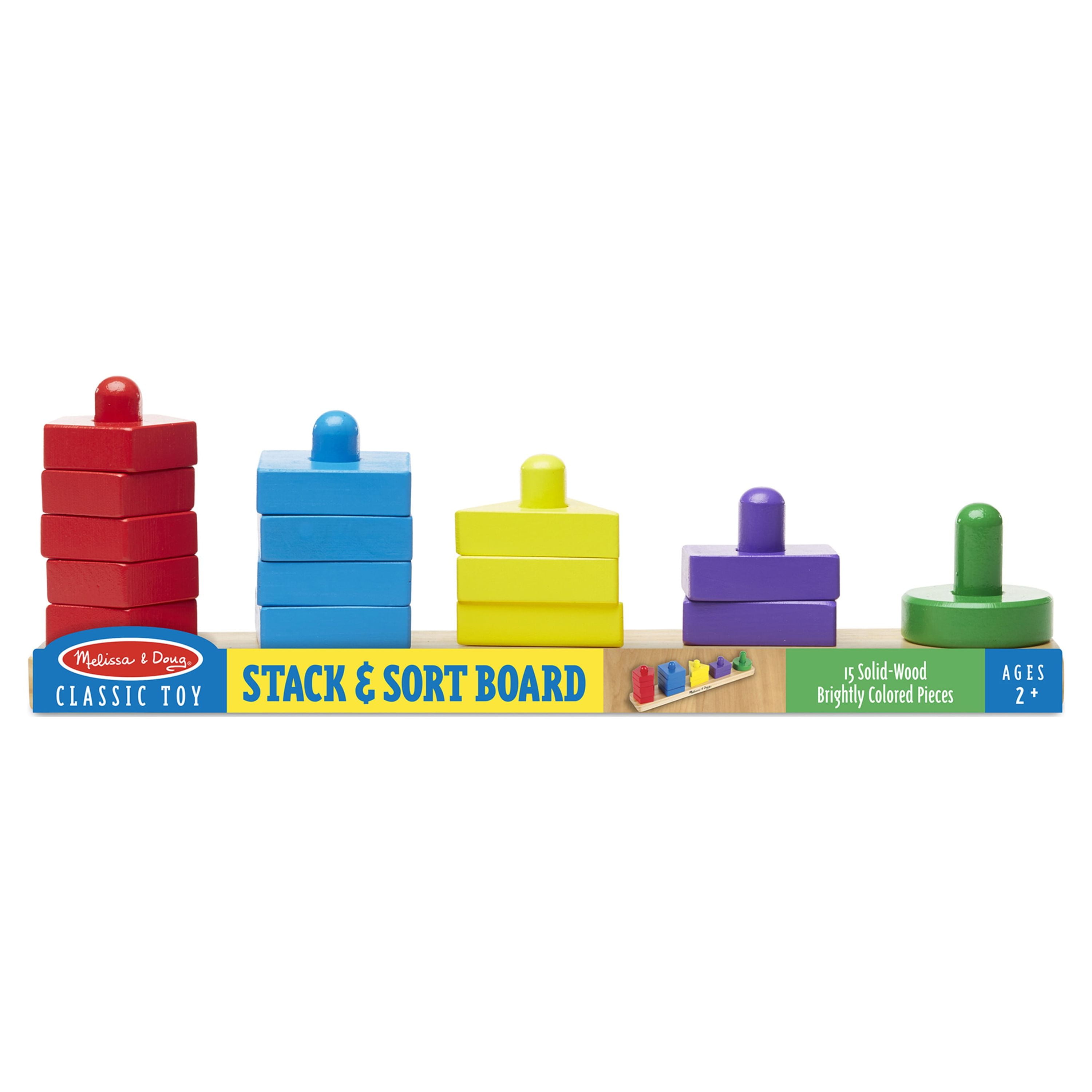 Melissa & Doug Stack and Sort Board - Wooden Educational Toy With 15 Solid Wood Pieces