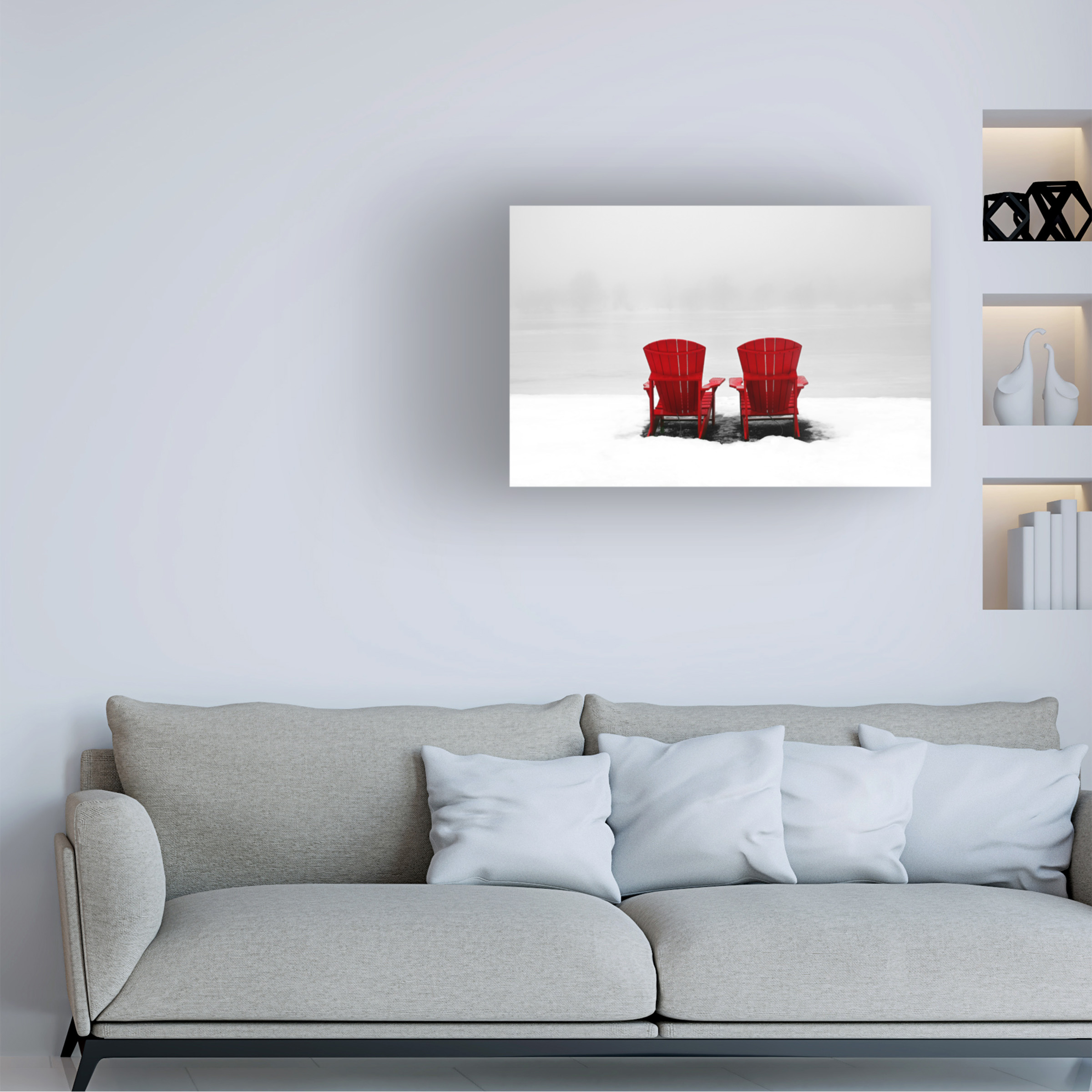 Canvas Wall Art - Clive Branson 'Red Adirondack Chairs In Winter' Wall Art for Living Room, Bedroom, or Office DÃ©cor by Trademark Fine Art - 47 x 30 Inches