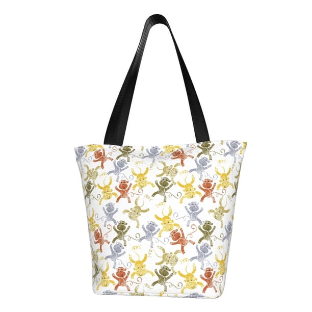 Fotbe Cartoon Monkey Bolsa de Playa con Estampado, Bolsa de Hombro, Bolsa de Mano Espaciosa, Bolsa de Viaje Ligera, Bolsa de Compras Versátil