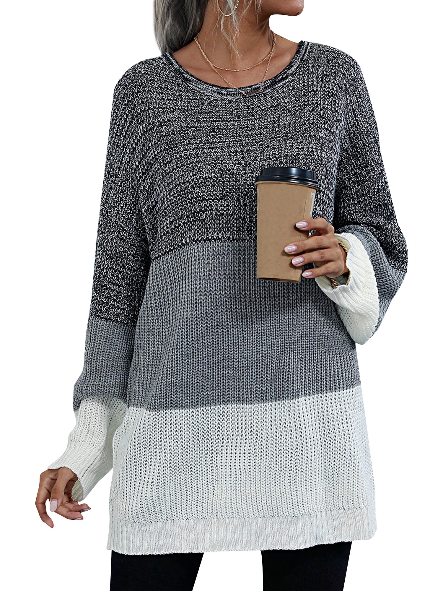 Style & Co Womens Plus Pattern Ombre Tunic Sweater