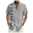 thumbnail image 2 of ELFINDEA Mens Shirts Designer Spring Summer Men's Casual Cotton Linen Solid Color Short Sleeve Shirts Loose Shirts Gray 2XL, 2 of 5