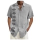 thumbnail image 1 of Designer Spring Summer Men's Casual Cotton Linen Solid Color Short Sleeve Shirts Loose Shirts 4XL, 1 of 5