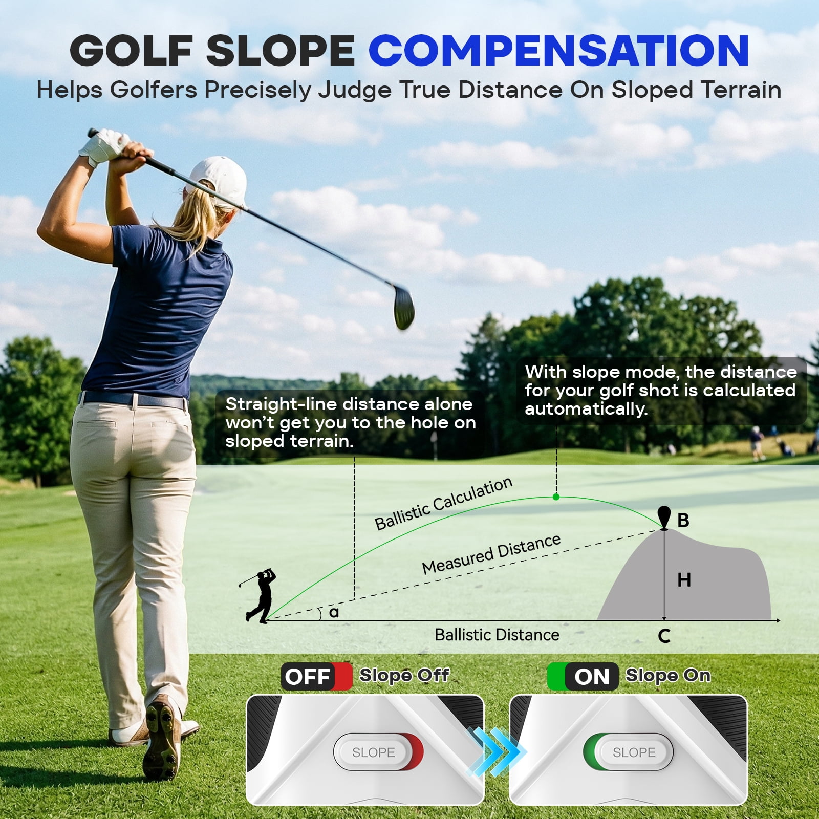 Golf Rangefinder with Slope, 1200 Yards Range Finder for Golf/Huntingm7X Magnification with Flag Pole Locking Vibration, Golf Gifts Pcs