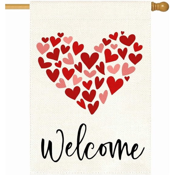 Buffalo Plaid Red Heart with Bow Valentines Welcome House Flag 28x40 Inch Double Sided Outside Love Outdoor Seasonal Decorative Garden Decorations