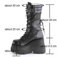 thumbnail image 4 of BRGZLK Womens Platform Mid Calf Boots Winter Plus Size Round Toe Chunky Heel PU Leather Goth Zip Lace Up Street Style Knee High Boot Trendy Motorcycle Booties Black 39, 4 of 9