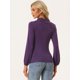 thumbnail image 3 of Blusa de Manga Larga con Cuello Fruncido para Mujer Blusa Informal Morado oscuro S, 3 of 5