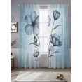 thumbnail image 2 of Blue Flower Sheer Curtains 84 Inch Length 2 Panels Set, Retro Gradient Texture Painting Plant Leaf Voile Window Treatment Rod Pocket Curtains Sheers Drapes for Bedroom/Living Room/Kitchen 52"x84"x2, 2 of 7