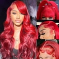thumbnail image 1 of YQHWQ Human Hair Pre-Plucking 22 Inch HD Lace Front Wig 180 Red Lace Front Wig, 1 of 5