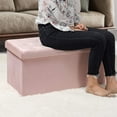 thumbnail image 3 of PINPLUS 31.5" Pink Velvet Ottoman with Storage Bench, Collapsible Toy Chest Box for Girls, Footstool for Living Room(Rectangular), 3 of 10