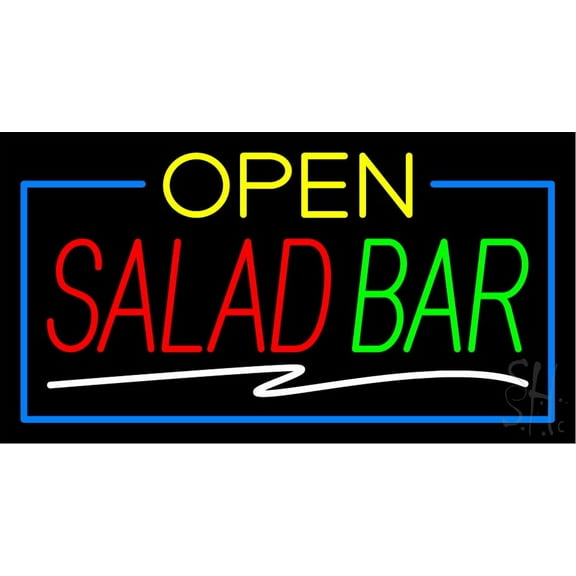 Open Salad Bar LED Neon Sign 20 x 37 - inches, Clear Edge Cut Acrylic Backing, with Dimmer - Bright and Premium built indoor LED Neon Sign for Bar decor.