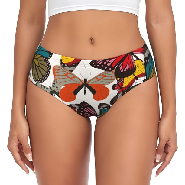 Fotbe Retro Floral Butterfly Calzones Estampados para Mujer – Ropa Interior de Algodón, Cómoda, Suave y Elástica-3X-Large