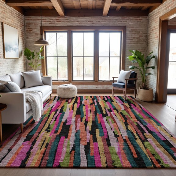 Addison Rugs Mayfield Premium Machine Washable Transitional Stripes Pink Rectangle Rug, 9' x 12'
