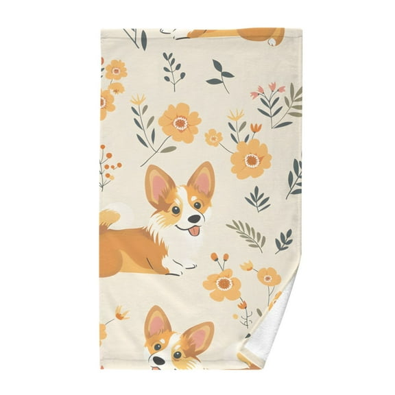 Dog and Flowers Funny Cotton Face Towels Absorbent Hand Towel Soft Bathroom Towel for Kitchen Hotel Decoration