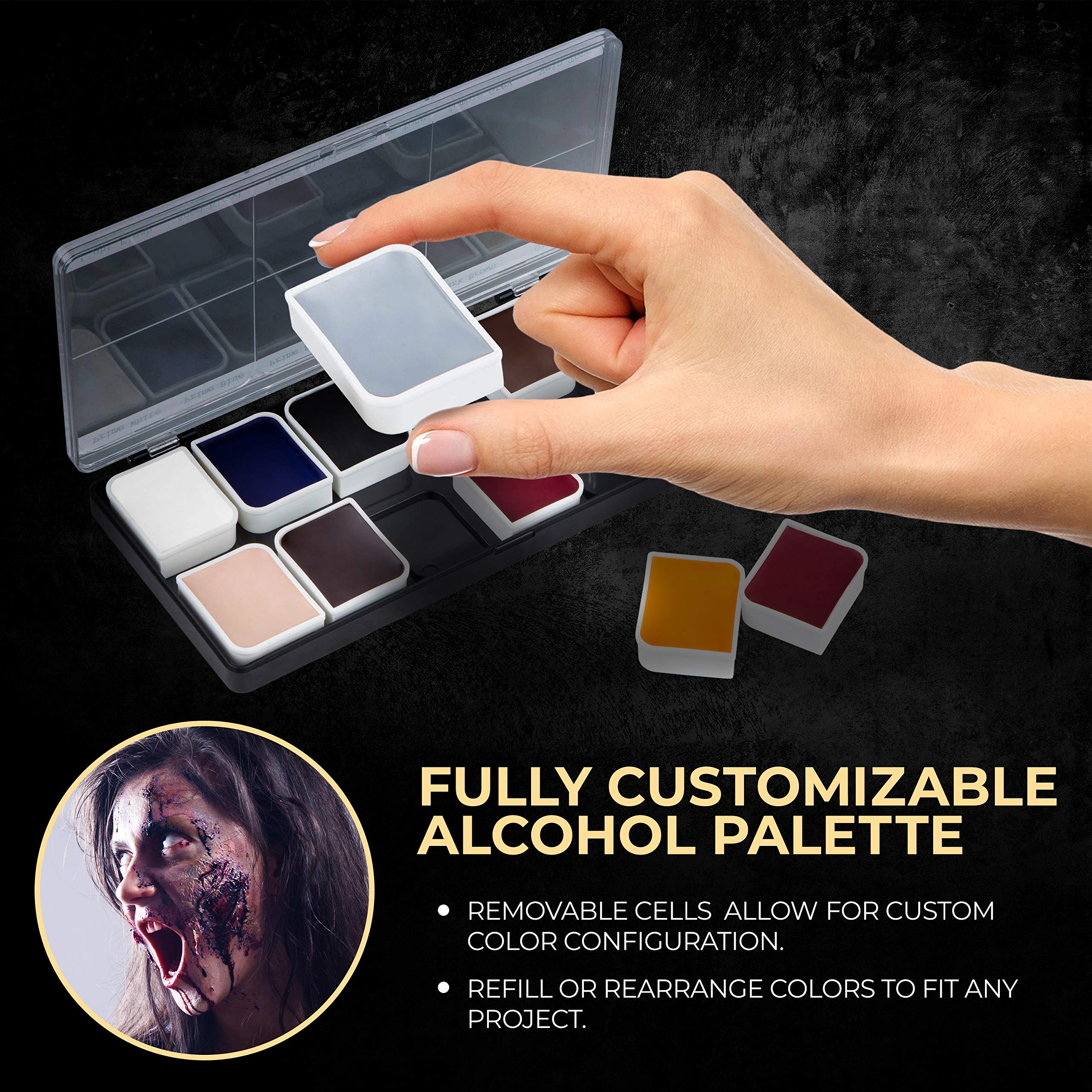 Narrative Cosmetics 12-Color Zombie Alcohol-Activated Palette, Professional Quick Drying Waterproof SFX Makeup for the Stage, Film, Halloween, & Cosplay