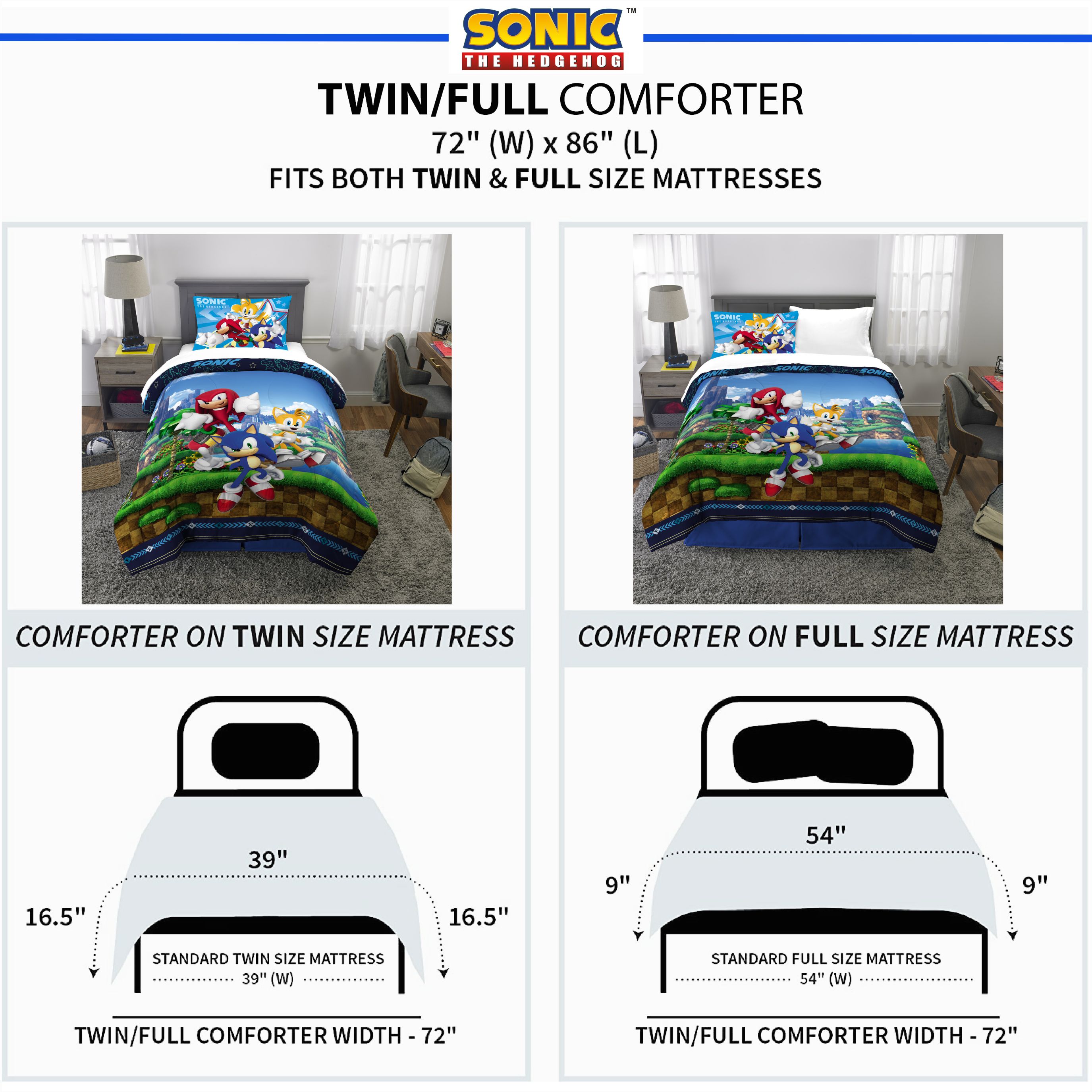 SEGA Sonic the Hedgehog Kids Reversible Comforter Set, Twin/Full photo 7