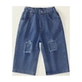 thumbnail image 2 of Besolor Toddler Boys Girls Ripped Denim Pants Kids Elastic Waist Washed Wide Leg Jeans Baby Clothes 2-7 Years, 2 of 8