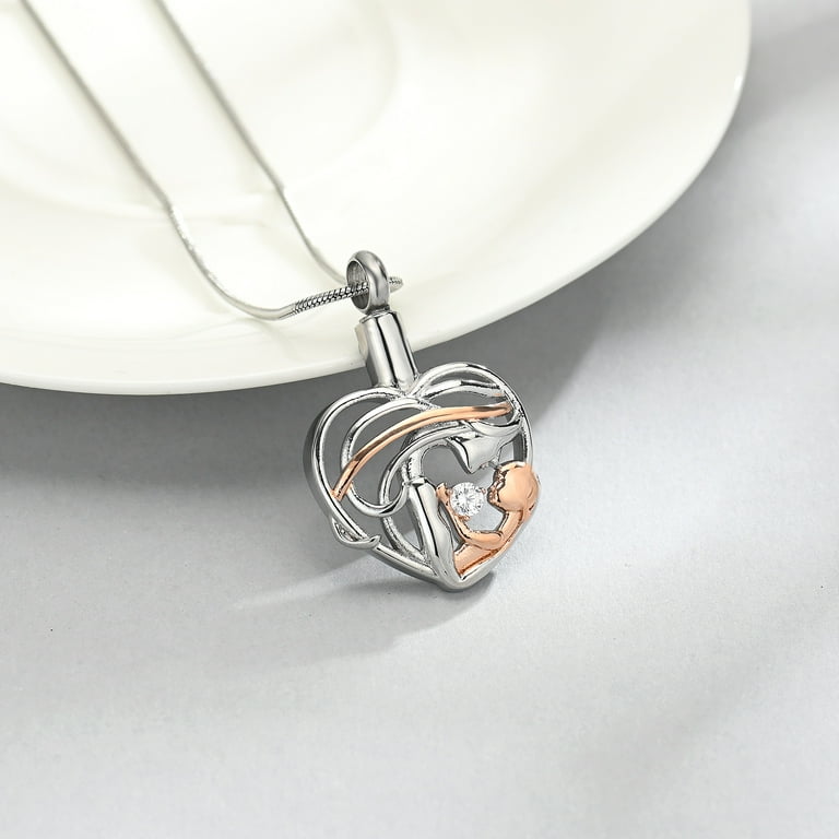 Baby Mom Heart Urn Necklace for Ashes Cremation Jewelry with Crystal Memorial Jewelry Gifts for Women Girls for Mom Mother Grandmum Son Daughter