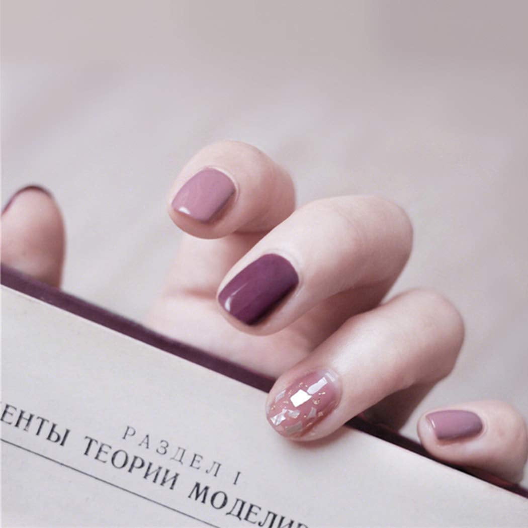 Hermashy Glossy Deep Purple Fake Nails Square Light Pink With Press On Sticker Short Full Cover Acrylic False Nails Party For Women And Girls 24 Pcs Walmart Com Walmart Com
