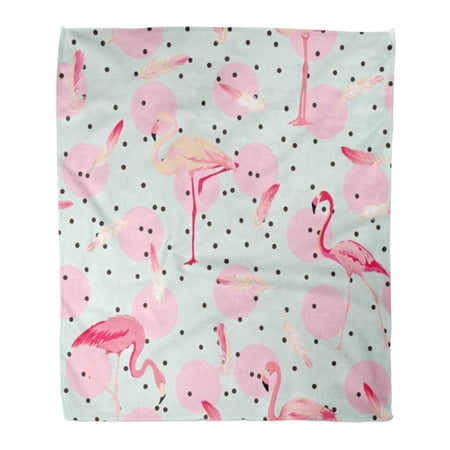 SIDONKU Throw Blanket Warm Cozy Print Flannel Pink Pattern Flamingo Bird Retro in Summer Tropical Comfortable Soft for Bed Sofa and Couch 50x60 Inches