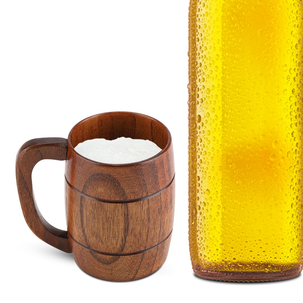 Tebru Wood Beer Cup, Wooden Drink Mug,Natural Wooden Beer Cup Retro Big